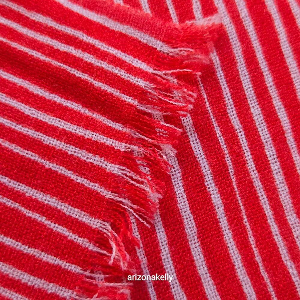 NWT J. McLaughlin Wool Scarf Lightweight Soft Park Stripe Red Coral - Picture 6 of 9